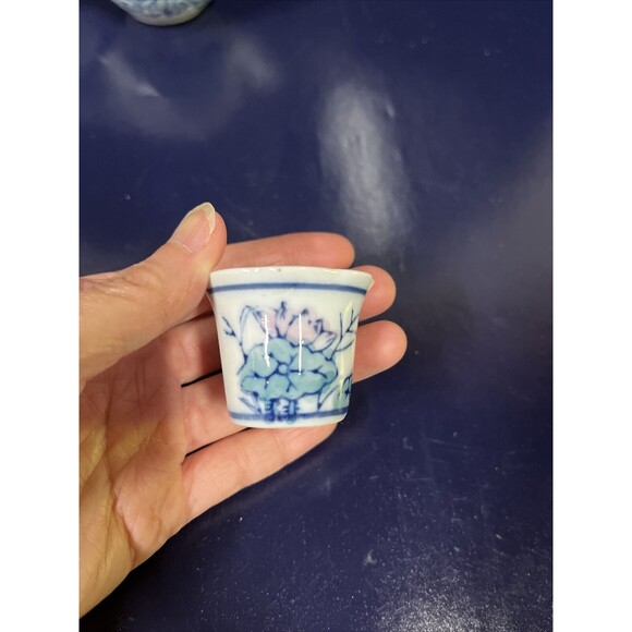 Vintage Chinese Art‎ Pottery Mini Teapot & 3 Cups With Tray Lotus Pattern - D9 - Picture 5 of 7